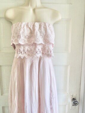 Le Marais Pink Strapless Eyelet & Lace Embroidered Maxi Dress M